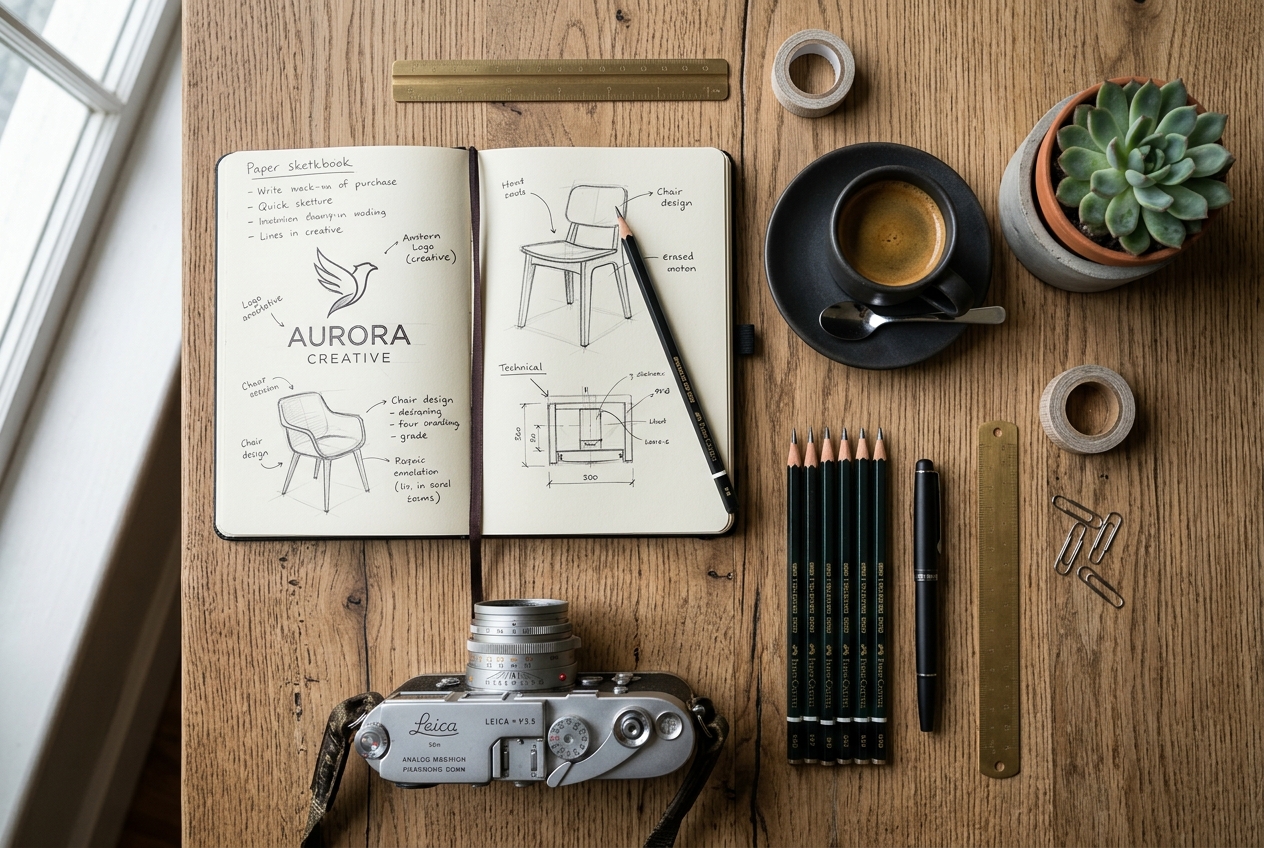 Compressed workspace flatlay image